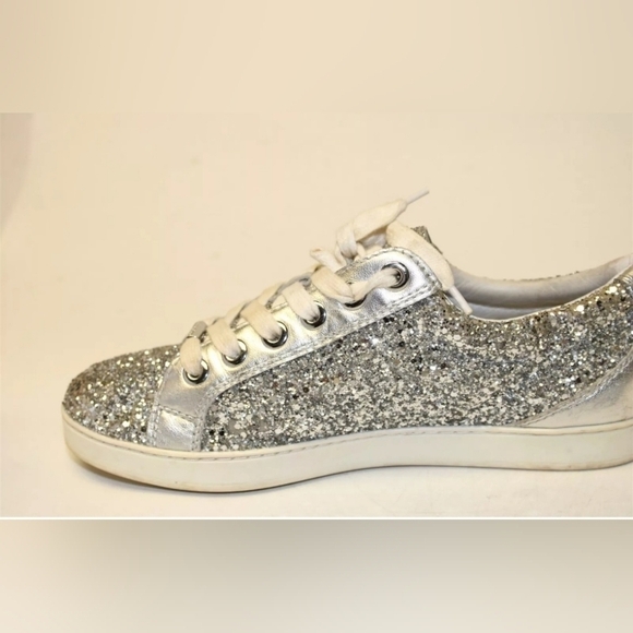 Jimmy Choo Glitter Low Top Trainers Sneakers In Silver Leather Size 39.5 US 9.5 - Picture 3 of 11